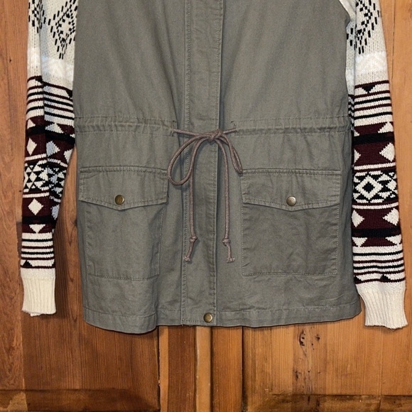 E&M Army Green Anorak fair isle sleeves Jacket Sz. MD - Picture 8 of 14